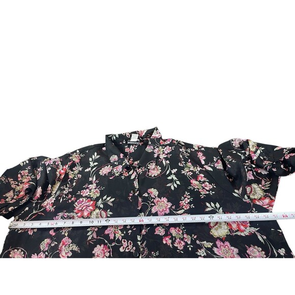 VTG Fashion Bug 30/32W Floral Blouse Black Pink Sheer Button Front Plus Size 4X - Picture 11 of 14